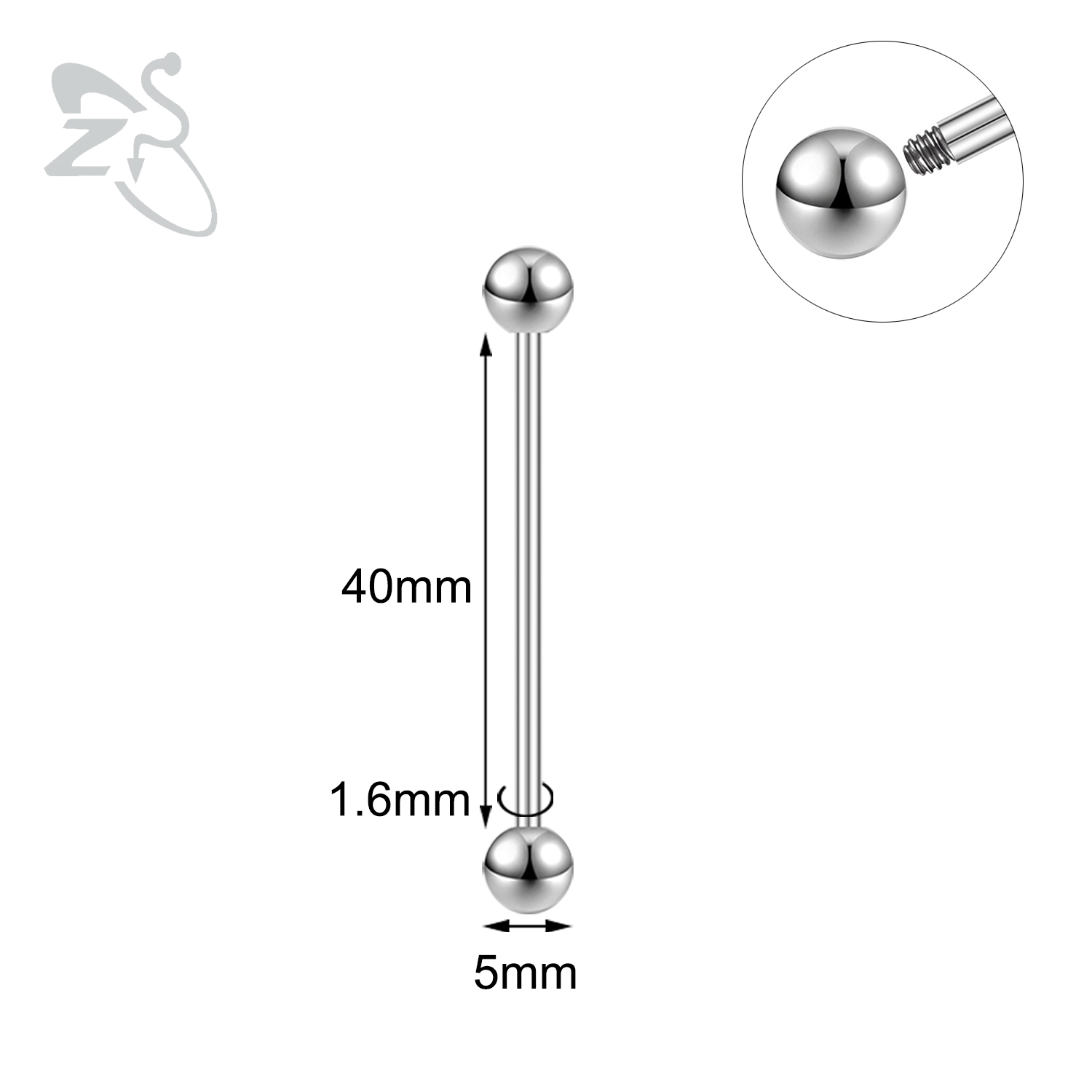 ZS 1 pieza 14G/16G Acero inoxidable largo Industrial Piercing barra cartílago pendiente Piercing 12/14/16/18/20/24/28/32/40/45/48/60mm: Chapado en zinc blanco y azul