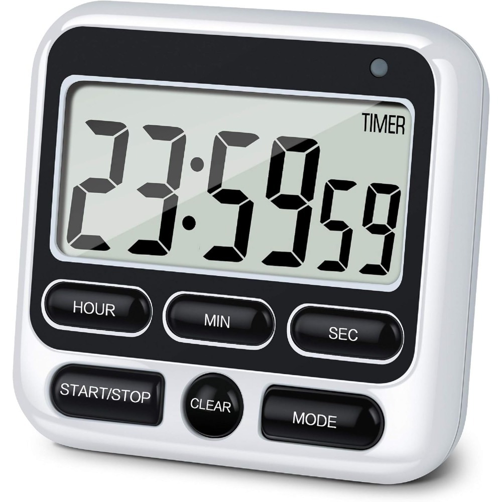 Digital Kitchen Timer with Mute/Loud Alarm Switch ON/Off Switch, 24 Hour Clock & Alarm, Memory Function Count Up Count Dow