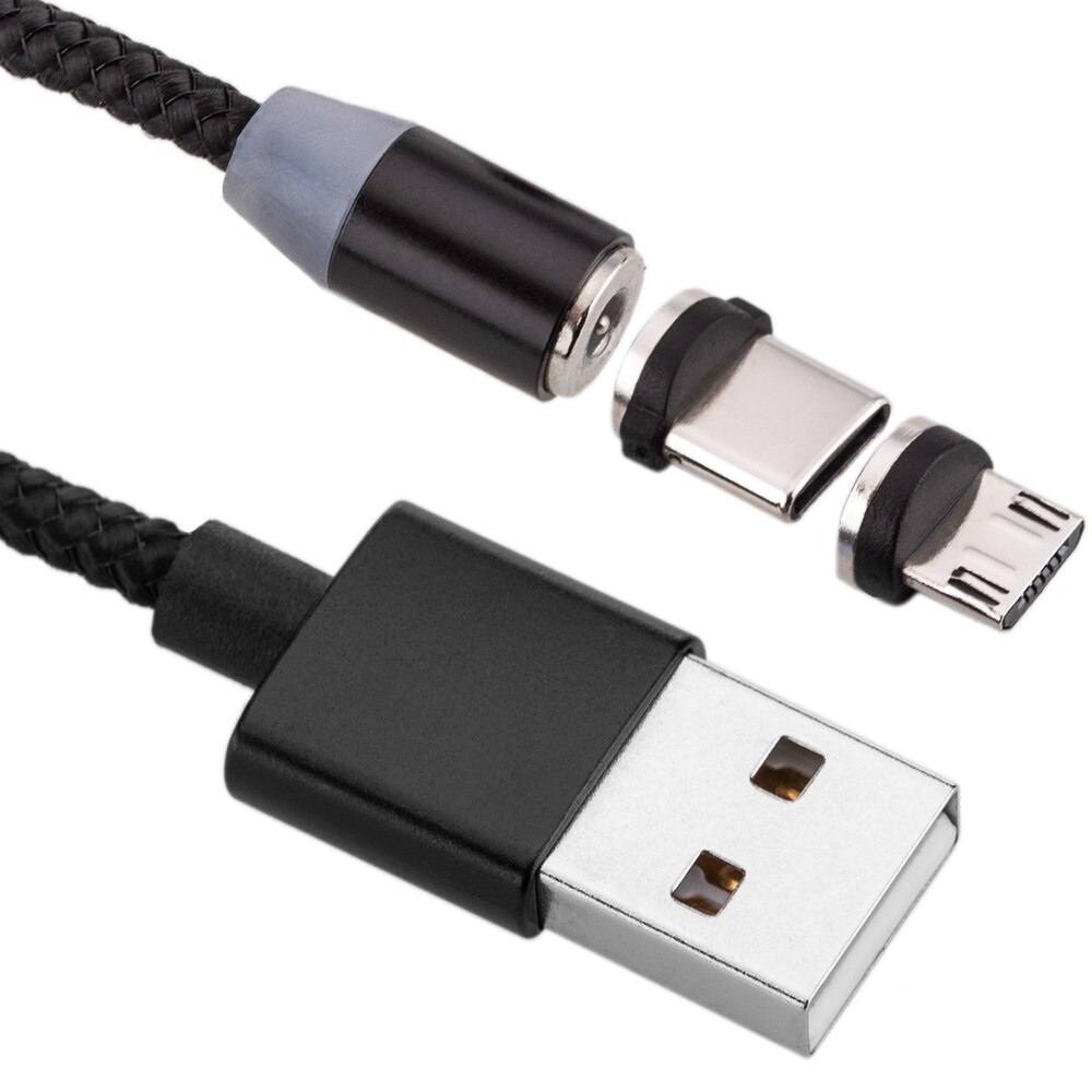 BeMatik-2 In 1 Kabel USB-A 2.0 Man Connectors USB-C En Micro Usb Magnetic 1 M Gevlochten