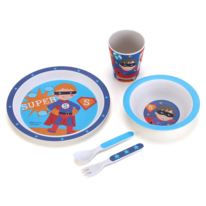 Set de 5 Vajillas Infantil Barco Mariquita Hecha de bambú Biodegradable. Apto para lavavajillas. Hasta 100ºC.: Heroes