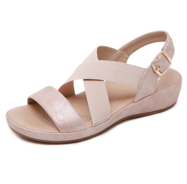 Verano nuevas sandalias planas Zapatos para mujer tipo gladiador punta abierta sandalias de cuña Mujer Casual calzado de playa con plataforma hy61: Rosa / 11