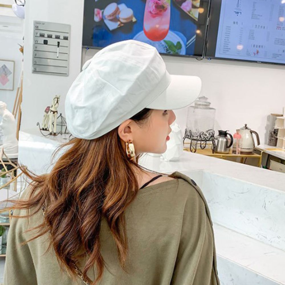 Mode Vrouwen Hoeden Achthoekige Platte Cap Elegante Dames Lente En Herfst Katoen Marine Hoeden Baretten Meisjes Effen Kleur Baret Hoeden: white