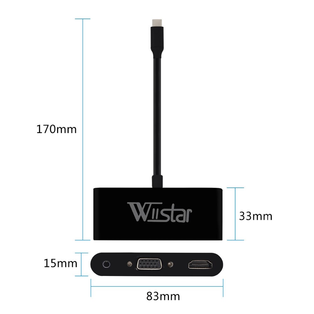 Wiistar usb c til hdmi vga 3.5mm adapter type c til vga hdmi 4k til huawei mate 10 pro  p20 samsung galaxy  s8/8+