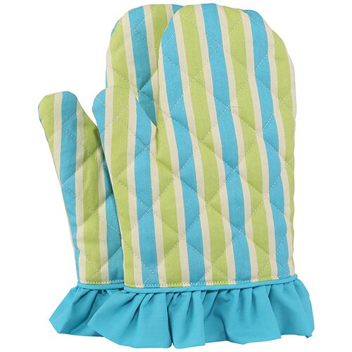 Neoviva bomull quilting ugnshandskar för kvinnor med volanger doris set  of 2 blommigt damm citron mikrovågsugnar kökstillbehör: Randig brasilgrön
