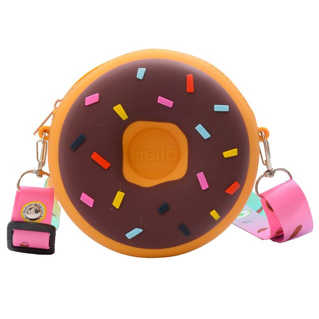 1Pcs Donut Kinderen Bag Leuke Kinderen Portemonnee Wilde Jongens Meisjes Messenger Bag Silicone Kinderen Bag Kids jaar: Brown