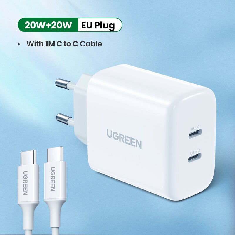 Ugreen Dual 20W Pd Usb C Lader Voor Iphone 13 12 Fast Charger Quick Charge 4.0 3.0 Opladen Voor samsung Mobiele Telefoon Oplader: EU add C to C Cable