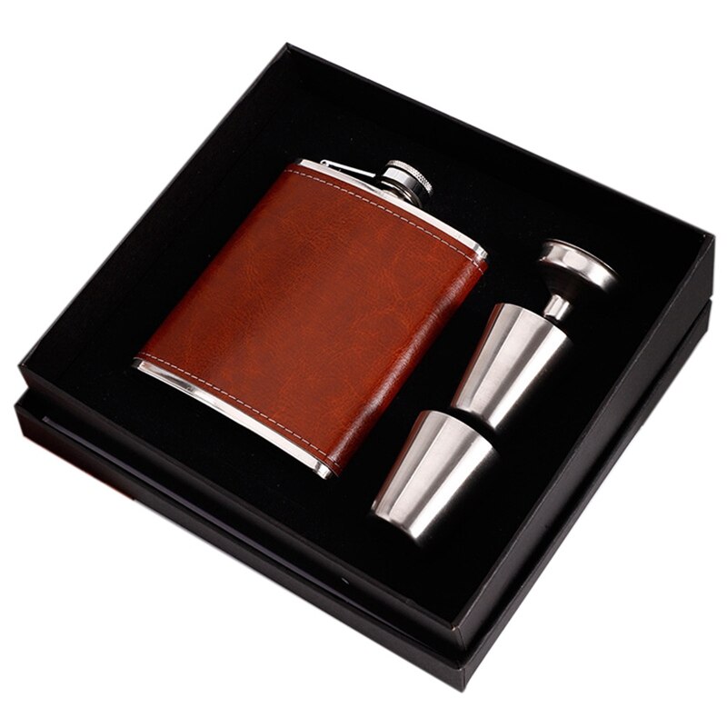 Scale Classic Hip Flask 8 Oz With Funnel Leak Proof, Stainless Steel Flask For Liquor For Men Flask Great: Brown