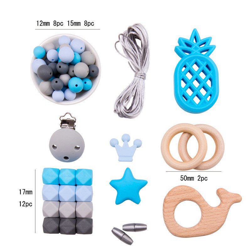 Hacer 1 Juego de mordedor de silicona para dentición de bebé cuentas de perlas de madera artesanía cuerda DIY juego de mordedor de Madera Juguetes de mordedor: 19TZ0295