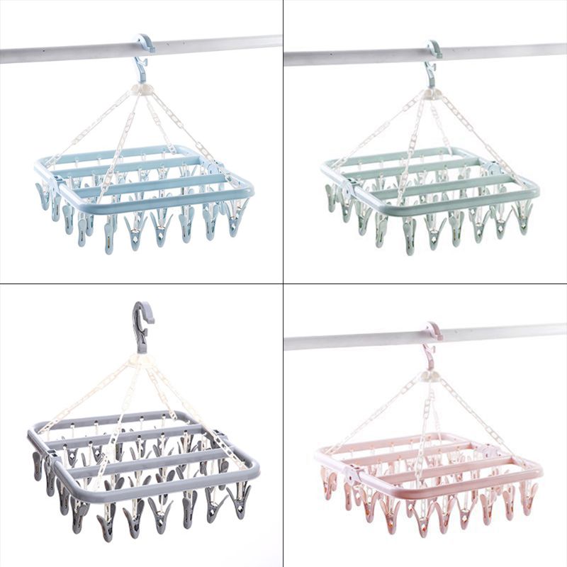 Foldable 32 Peg Windproof Clothes Hanger Dryer Washing Line Airer Clothes Socks 203F