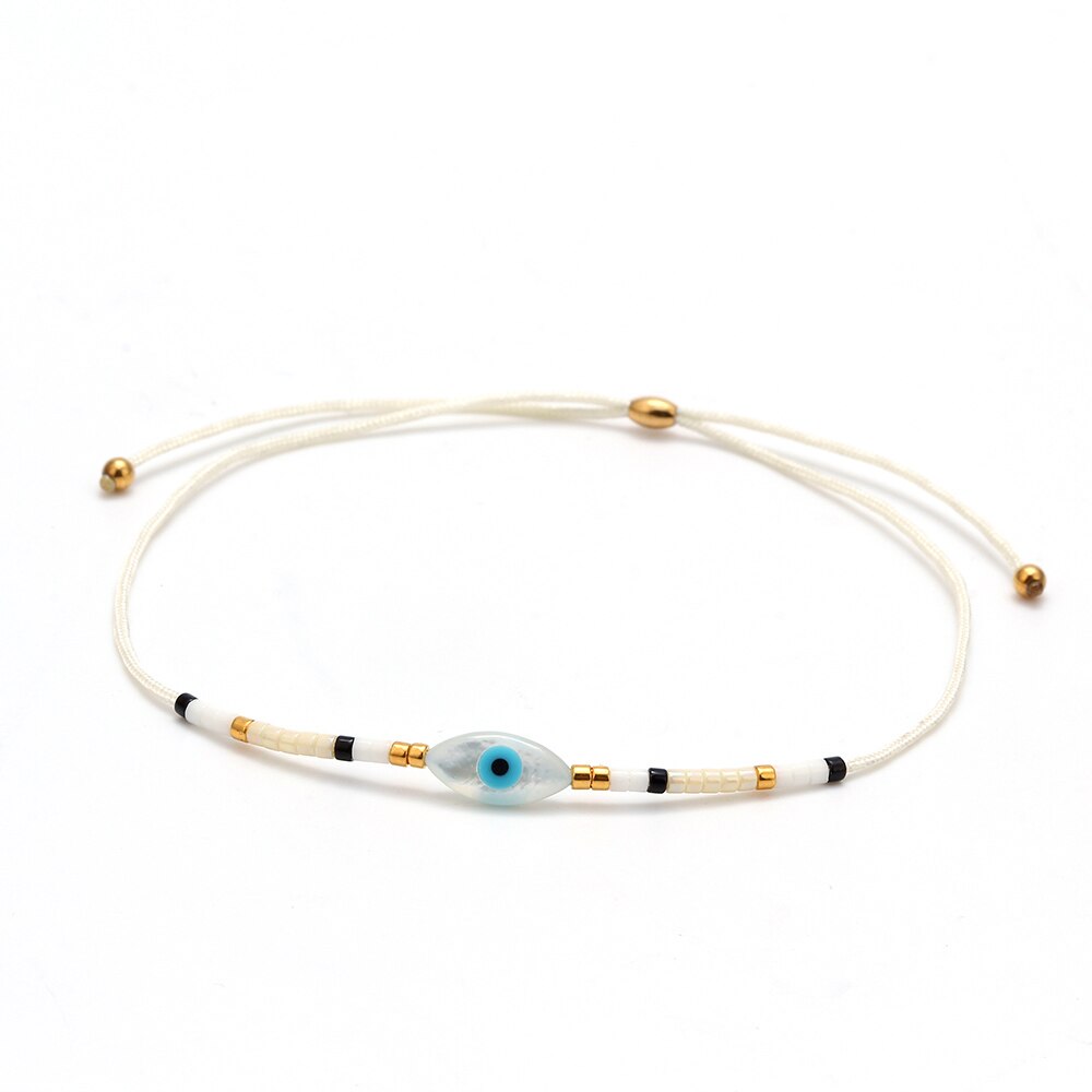 Lucky Eye Miyuki Kralen Shell Armband Evil Eye Charm Armband Verstelbare Touw Ketting Mode-sieraden Voor Vrouwen Vrouwelijke EY6337: White