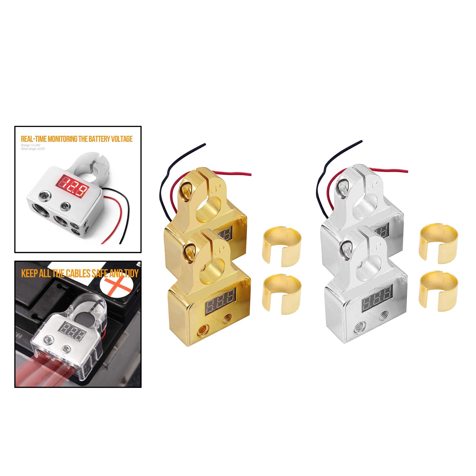 2pcs 0/4/8 or 10 Gauge Battery Terminals with Shims Car Battery Terminal Connectors Kit for Car Truck Boat Motorcycle RV