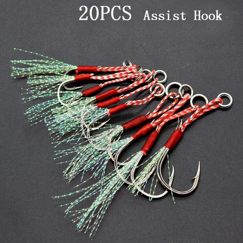 20 Stks/partij Vissen Lokken Langzaam Jigging Vissen Cast Jigs Assist Haak Prikkeldraad Enkele Jig Haken Draad Veer Pesca Hoge Carbon staal