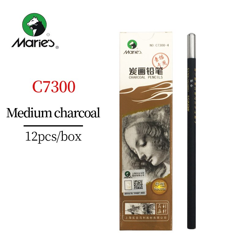 Marie's  c7300 skitser kul/kul blyant 12 stk blød/medium/hård/ekstra blød kul penne malerkunst forsyninger: C7300- mellemstore -12 stk