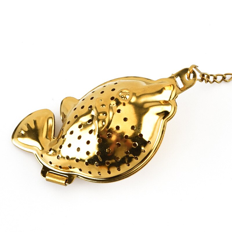 1PC Tea Infuser with Metal Ring for Loose Tea Tea Ball In Mail Box for Safe 18/8 Stainless Steel with Golden Plating: Dophin