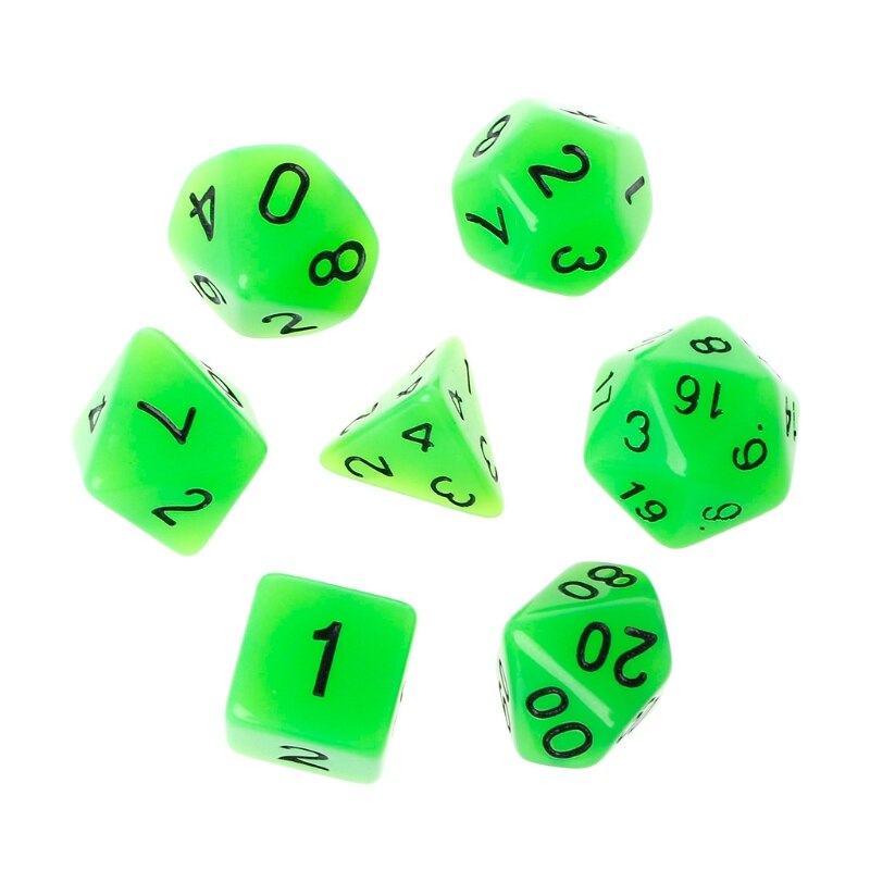 7 stk multilaterale 15mm transparente terninger rundt hjørne bærbart bordspill: Grønn
