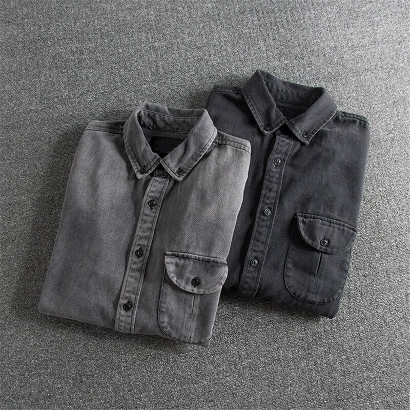 Japansk harajuku distressed skylning denim skjorte til mænd urban drenge streetwear retro vintage langærmede skjorter plus størrelse s-xl