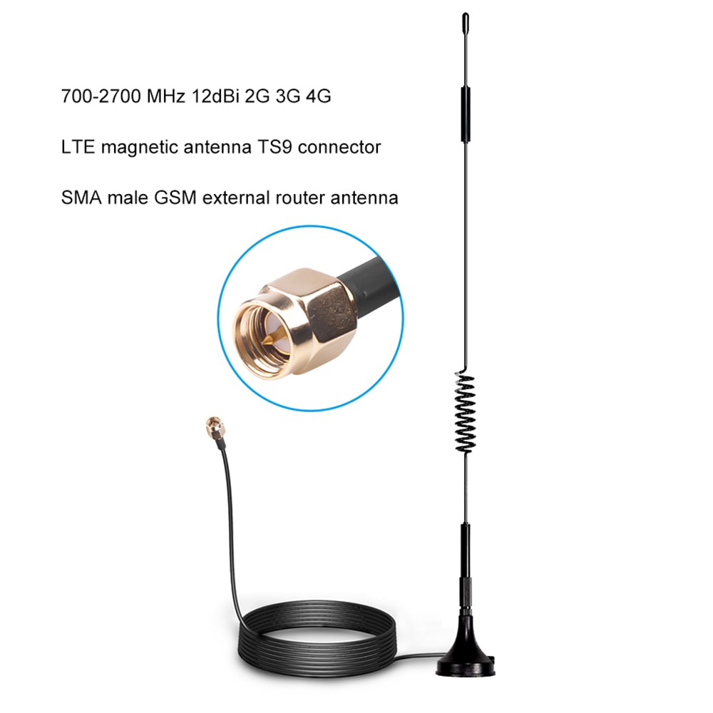 00-2700MHz 12dBi 4G LTE Magnetic Antenna TS9 CRC9 SMA Male Connector GSM External Router Antenna 1.5m