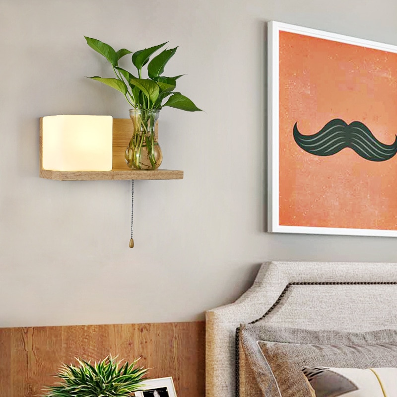 Nordic Houten Bed Wandlamp Led Europese Creatieve Indoor Wandlamp Gang Gang Balkon Wandlamp