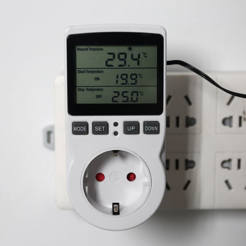 Multi-Function Thermostat Digital Temperature Controller Socket Outlet w/ Timer Switch Sensor Probe Heating Cooling 16A