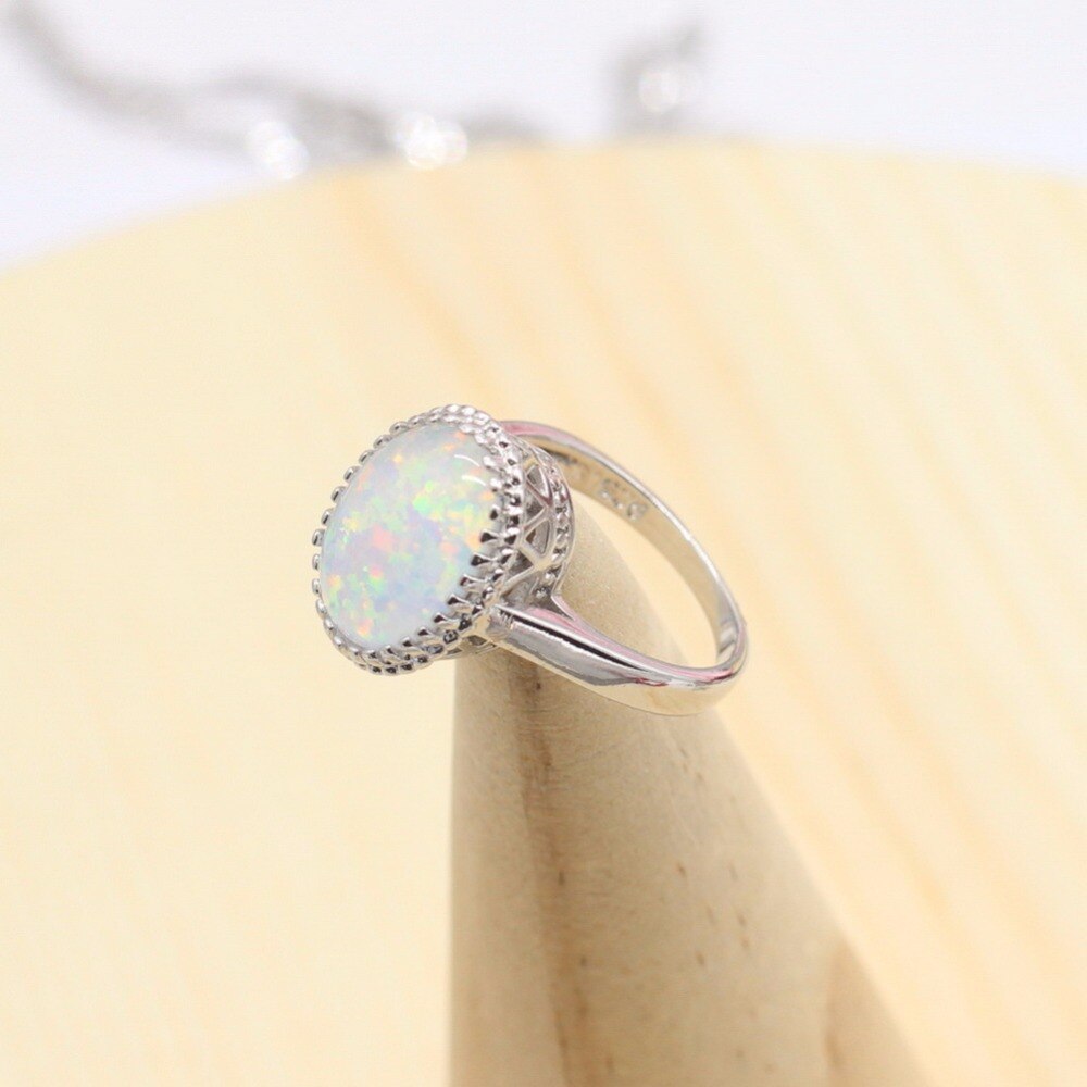 Klassieke Vrouwen Sliver Kleur Sieraden Sets White Opal Ketting Hanger Oorbellen Trouwringen Opal Armband Sets Voor Dance Party