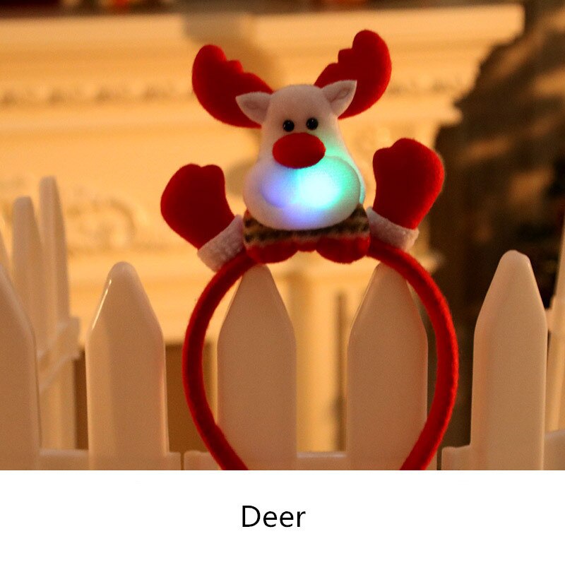 Xmas Toy Red Double Head Novelty Toy Christmas Santa Reindeer Snowman Bear LED Light Headband Hair Christmas For Children: Type 3