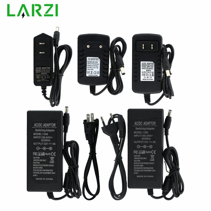 Larzi  ac 100v - 240v til  dc 12v 1a 2a 3a 5a 6a lys transformatorer strømforsyning adapter konverter oplader til led strip lys