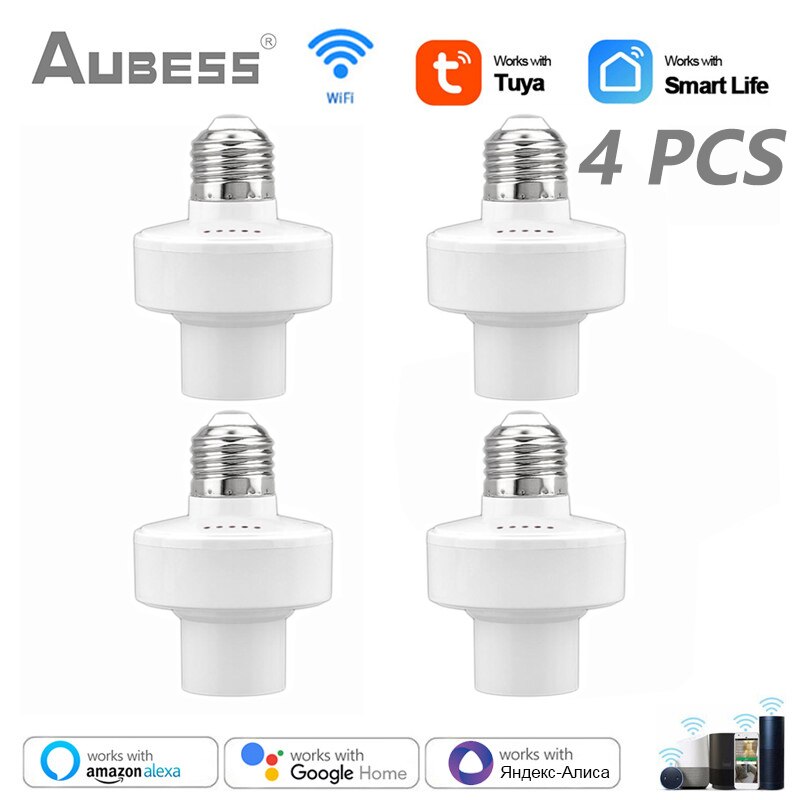 E27 WiFi Smart Lamp Holders Base Tuya/Smart Life Control Wireless Light Bulbs Adapter Works With Alexa Google Home Smart Home: 4 PCS