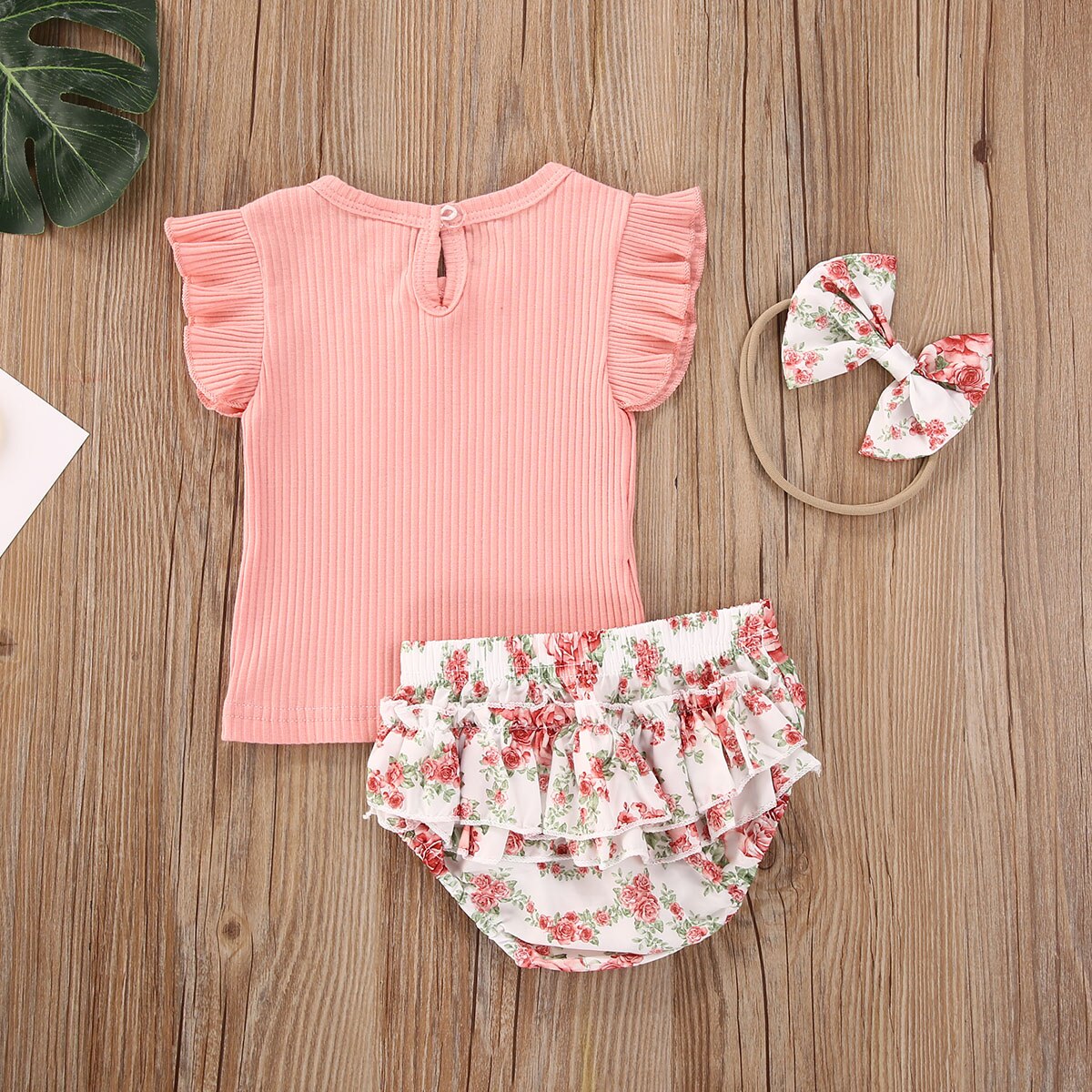 Schattige Baby Meisje Kleding Ruches Mouwloze Top + Bloemenprint Shorts + Hoofdband 3 Stuks Maat 0-24M