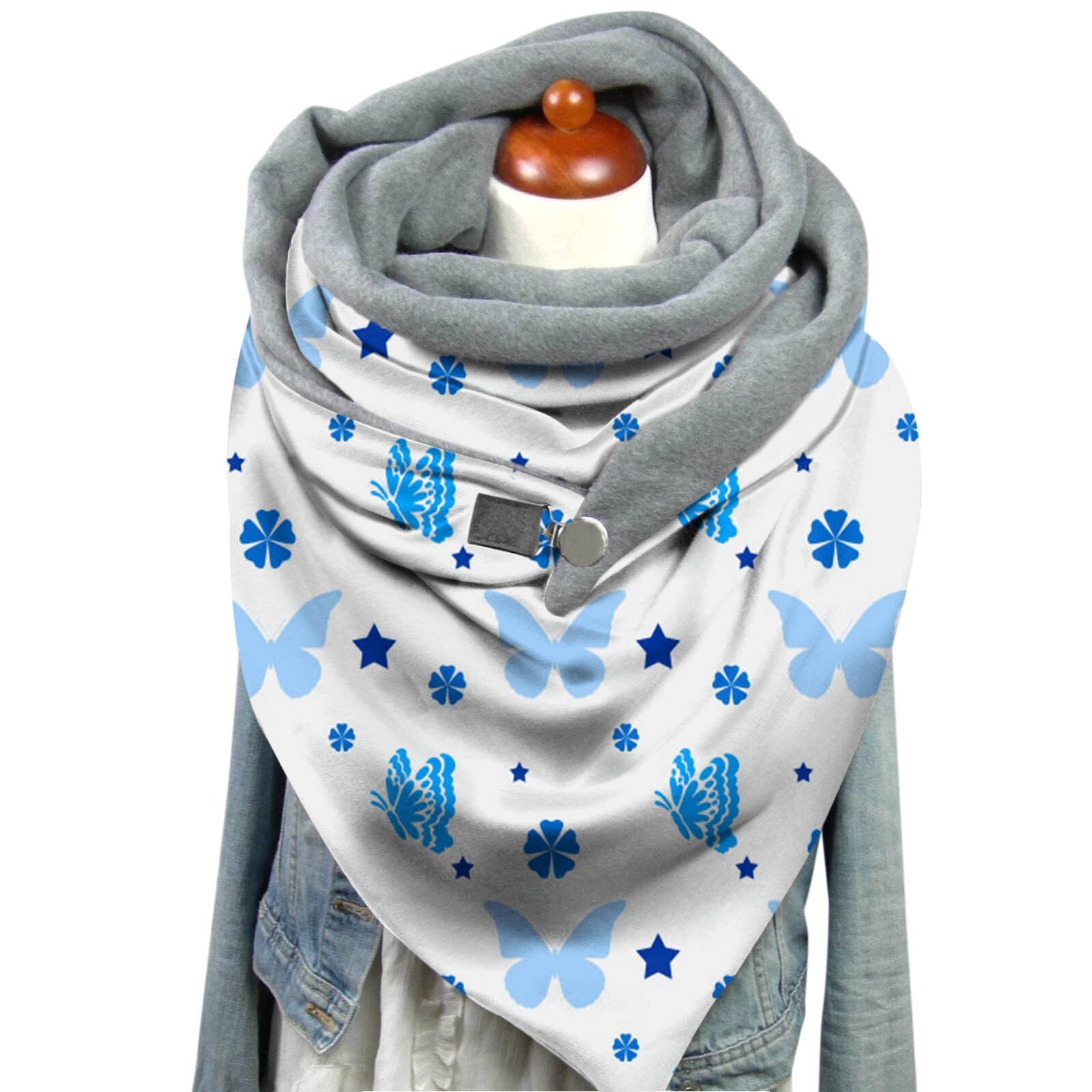 Bufanda con estampado Retro para mujer, chal multiusos a la , bufandas informales con botones, otoño e invierno,: B