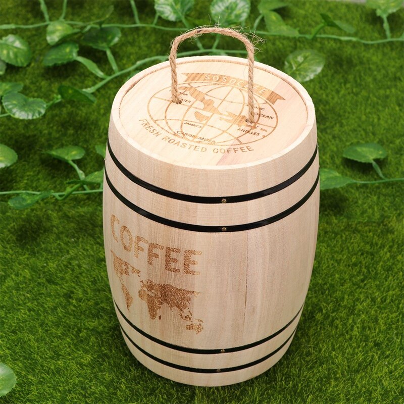 Wooden Coffee Bean Container Food Storage Bottles Coffee Beans Barrel Storage Airtight Wooden Container Kitchen Box