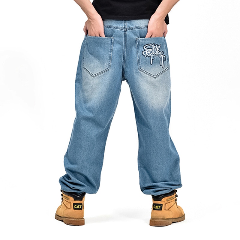 Cholyl baggy jeans mænd denim bukser løse streetwear jeans hip hop casual print skateboard bukser til mænd plus size bukser blå