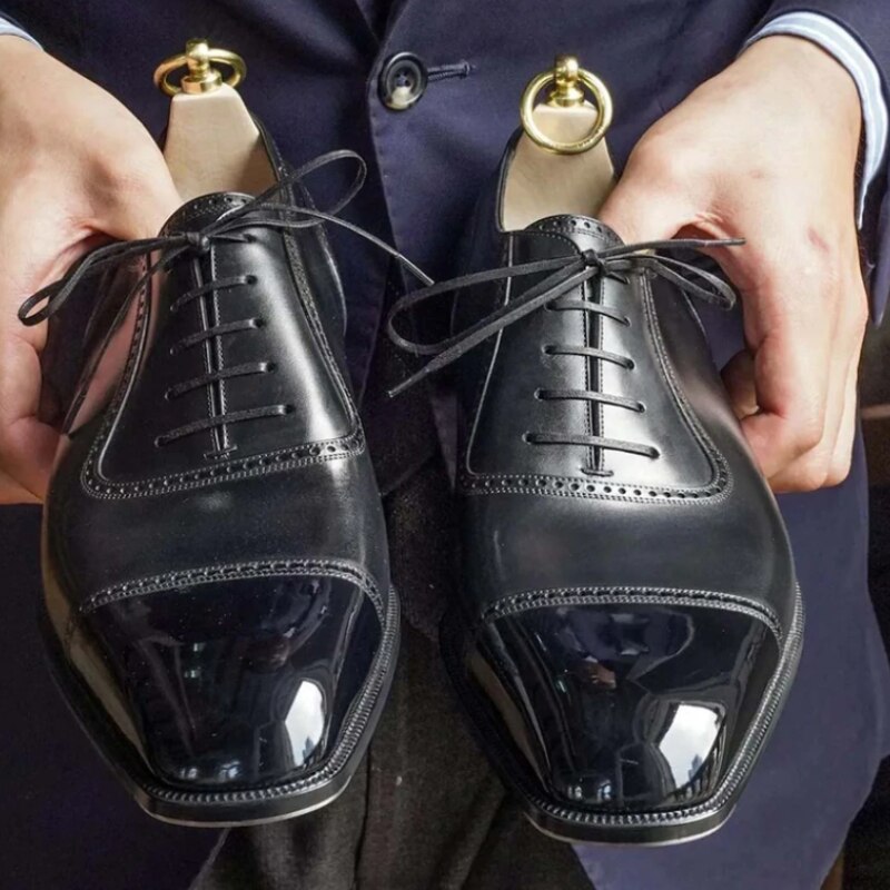 Zapatos Derby de tacón bajo para hombre, calzado Formal antideslizante, clásico, , con cordones, Color sólido, KE888: 40