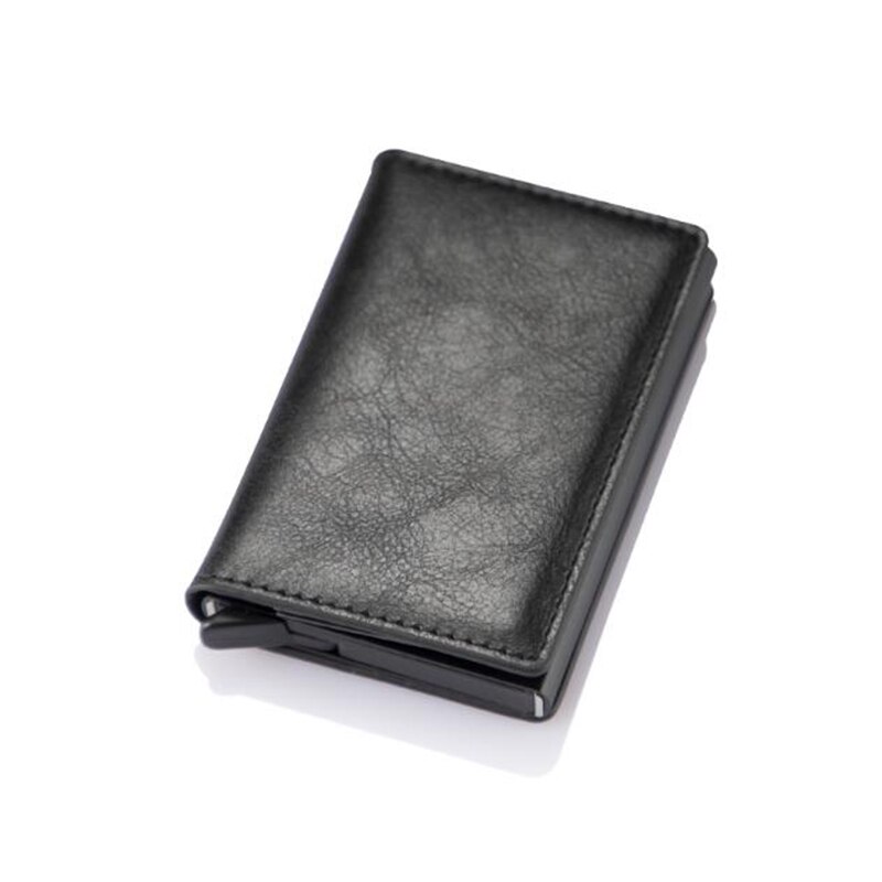 YAMBUTO Business Card Holder Small Wallet Mini Men's Bag Credit Case ID PU Leather Bank Cardholder Women Rfid Wallet Black: 9810-Black