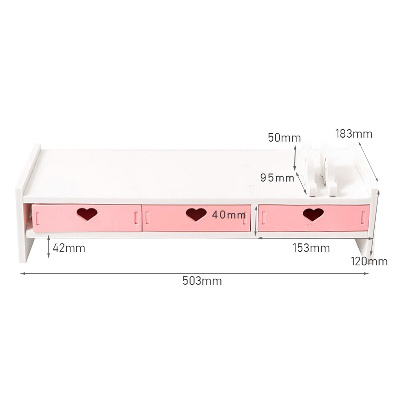 Desktop Computer Monitor Increase Rack Office Laptop Stand Dormitory Bedroom PVC Wooden Table Shelf Desktop Storage: Pink 3 drawers