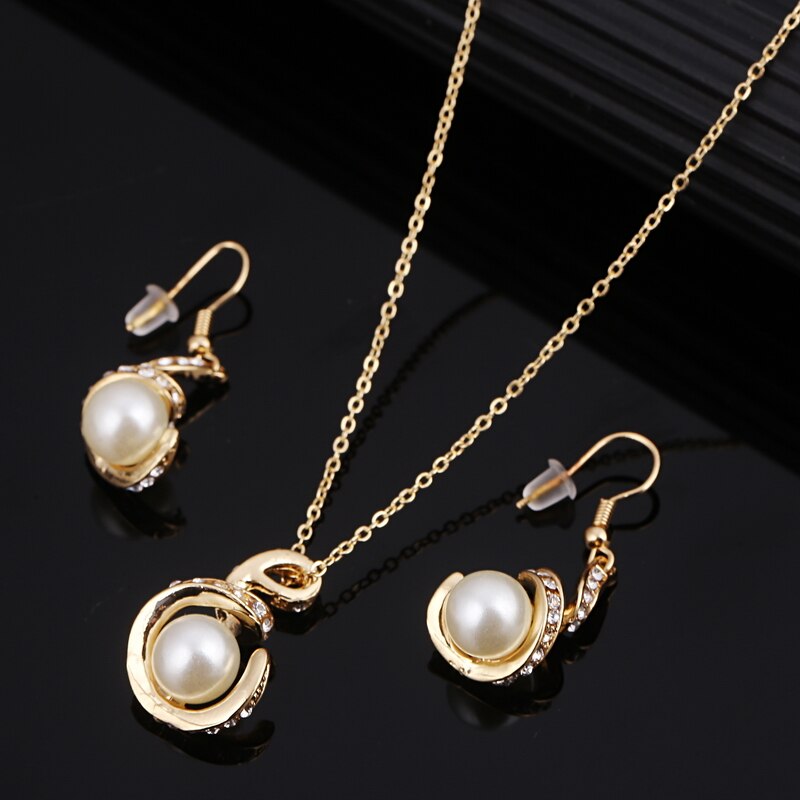 Hesiod-Conjunto de collar y pendientes de perlas de imitación de copo de nieve blanco, collar de cristal austriaco, conjuntos de joyería para mujer: F1125