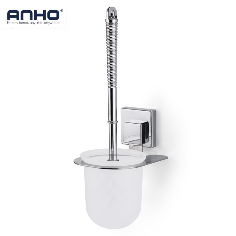 Toiletbørsteholder rustfrit stål hylde vægmonteret badeværelse toiletstativ ren firkantet sugekop wc hardware sæt tilbehør