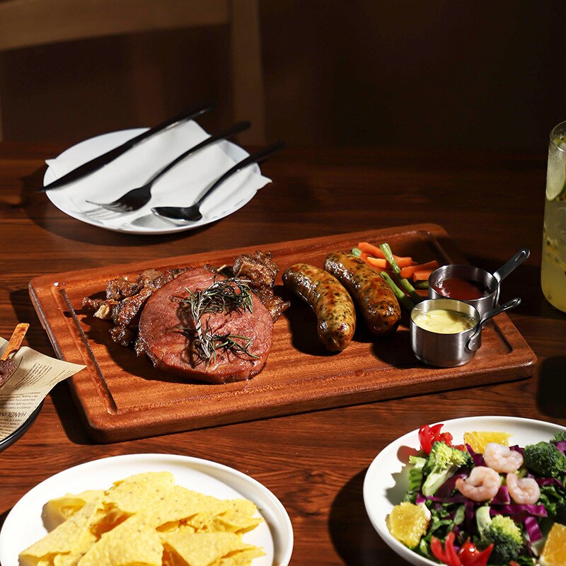 Plateau à Steak en bois massif, assiette à Steak cuisine occidentale planche en bois Restaurant assiette à Steak en bois assiette à Dessert en bois