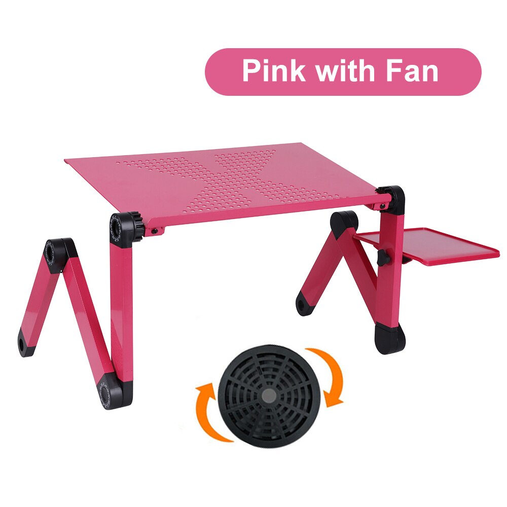 Draagbare Laptop Tafel Voor Bed Verstelbare Computer Tafel Ergonomische Lap Notebook Stand Lapdesk Trayy Lade Met Muismat: Pink With Fan