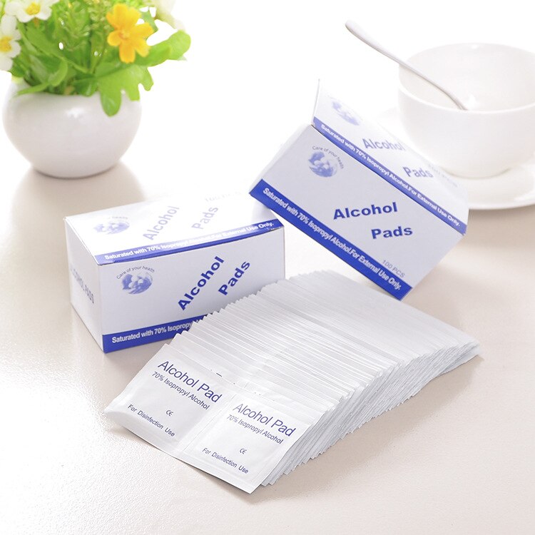 100pcs Single Use Alcohol Disinfection Pad Wet Paper With the Packing for Tableware Wound Sterilization Disposable Disinfect Pad