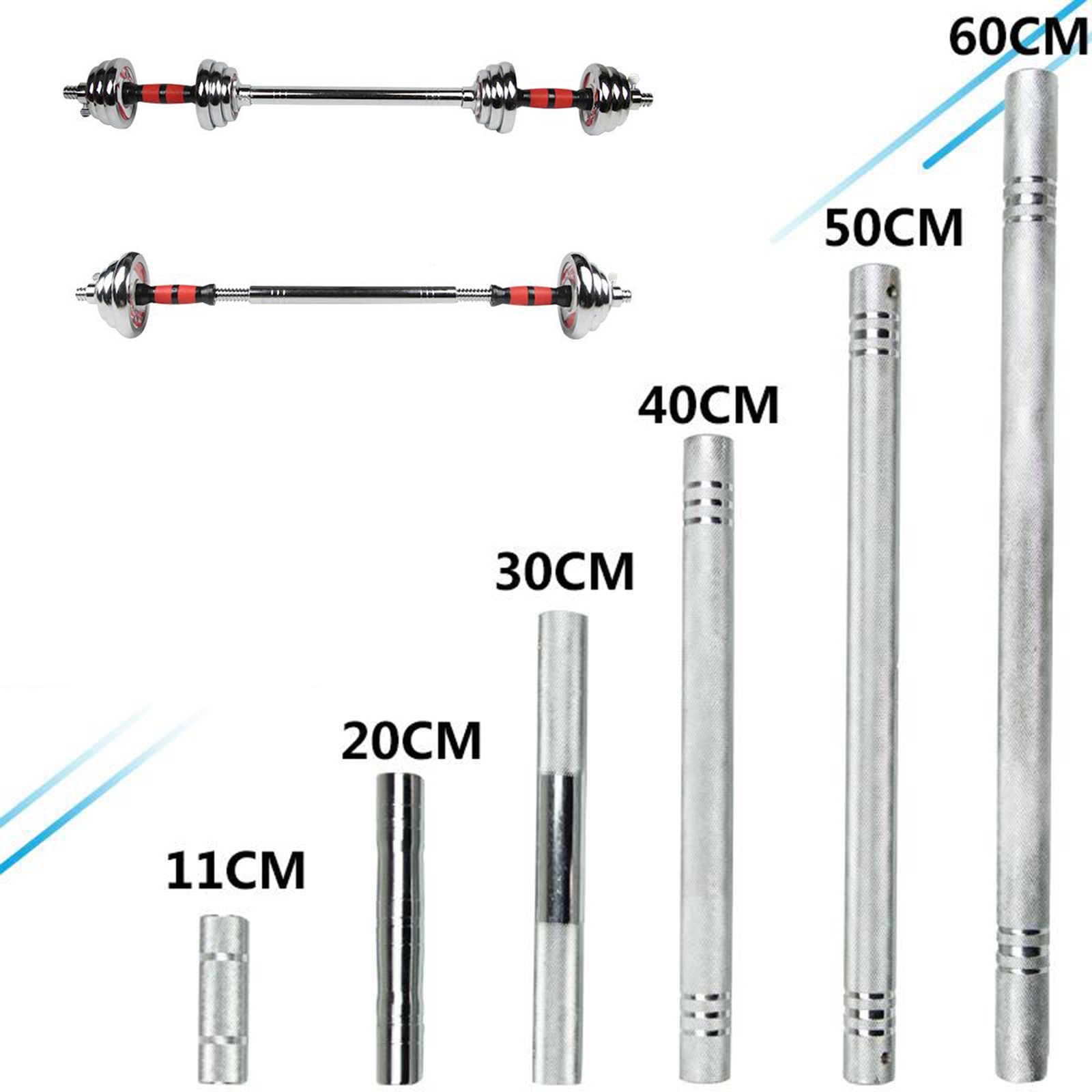 Standard Dumbbell Connecting Rod 20/30/40cm Threaded Dumbbell Bar Extender with Key and Adjusting Screws, Solid Barbell Handle