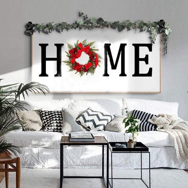 Couronne de pin artificielle avec Rose rouge, ruban rouge pour porte d&#39;entrée, fenêtre murale, maison, décoration de noël