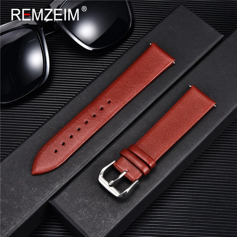 Bracelet de montre Ultra-fin en cuir véritable, ceinture de montre, 8mm 10mm 12mm 14mm 16mm 18mm 20mm 22mm, rouge blanc noir: Rouge / 19mm
