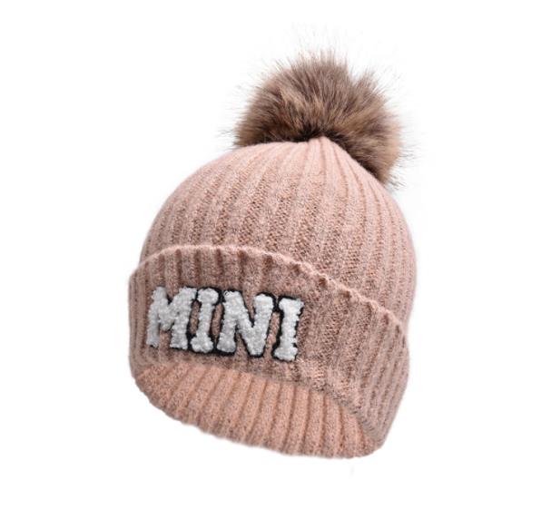 Alphabet Hat Parent Child Cap Hairball Wool Hat Outdoor Warm Knit Kid Baby Beanies Cute Daughter Mother Son Boy Girl: Silver