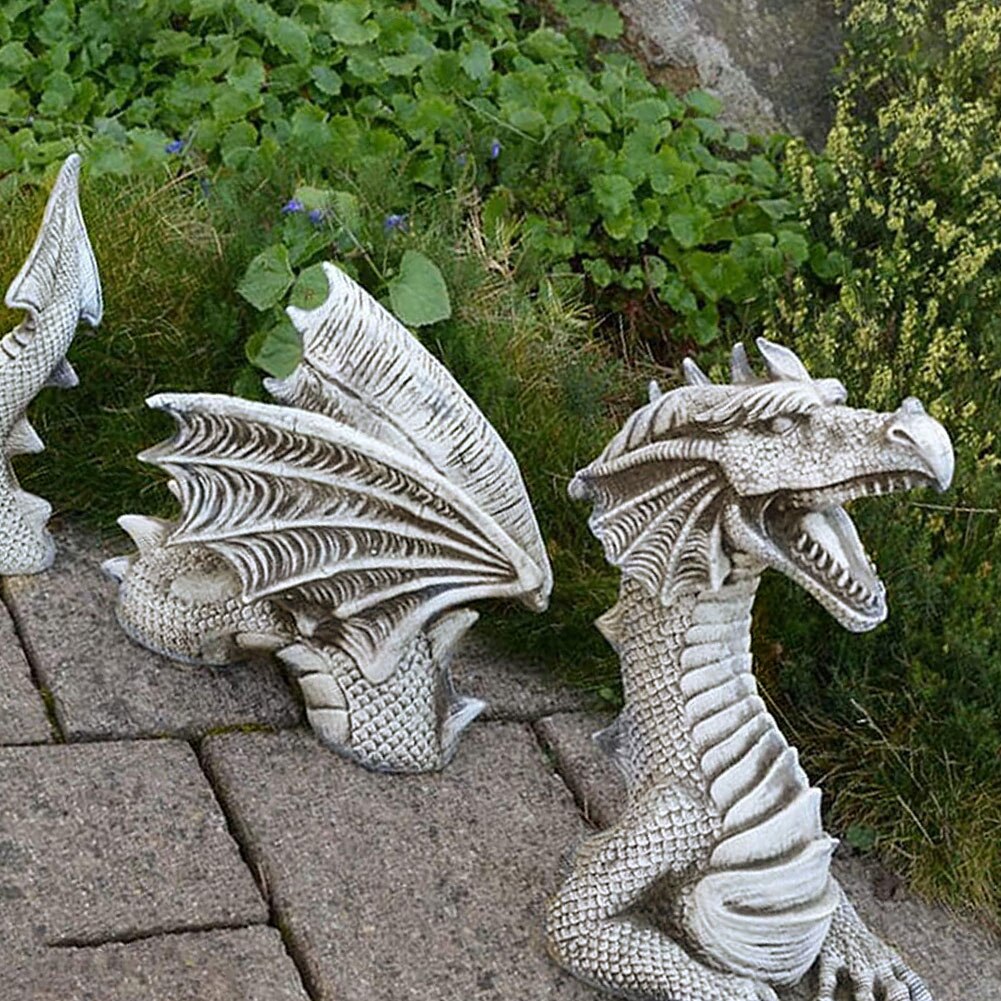Stor drake gotisk trädgård staty dekoration tillbehör skulpturer harts prydnad för trädgård utomhus bakgård dekoration