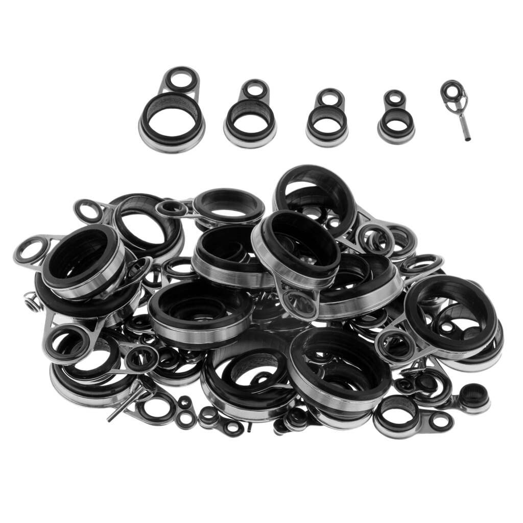MagiDeal 78pcs Fishing Rod Guides Top Tips Ring Spinning Telescopic Casting Rod Guides Firmly Mount 0.8mm-8.3mm -Mixed Size