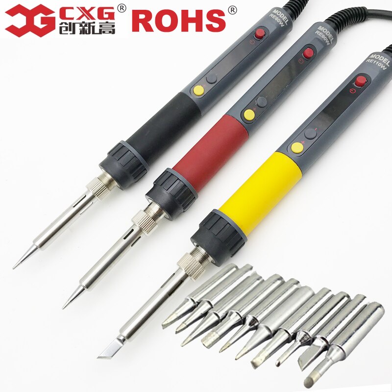 CXG ROHS Re60w/90w/110w LCD Temperature Digital LED Adjustable Electric Soldering Iron Solder Tips EU Plug +10pcs
