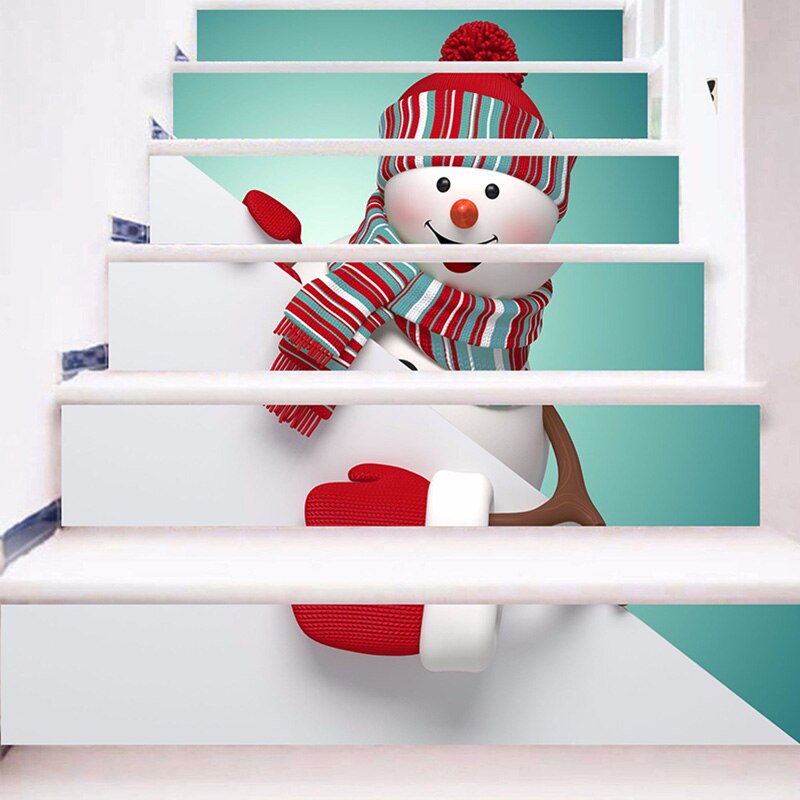 Estampilla para escalera de muñeco de nieve, pegatinas decorativas para escaleras, Feliz Navidad, autoadhesivo, pegatina 3D para pared, Mural, papel de pared, decoración del hogar
