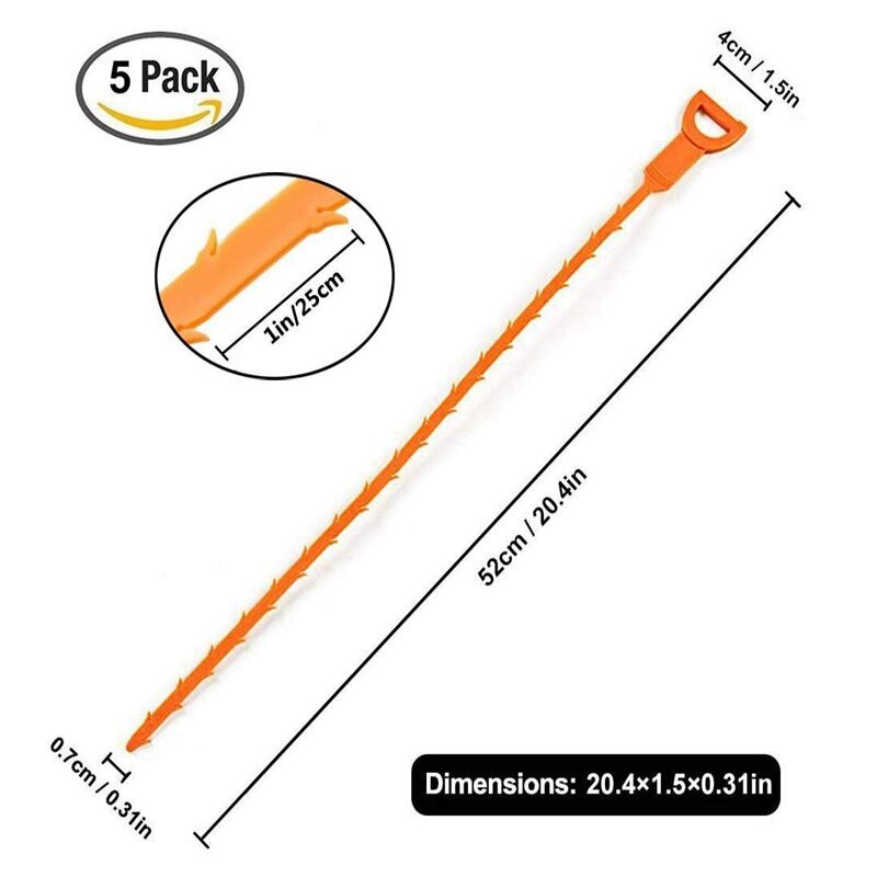 Avloppsborttagningsmedel för ormhårtäppa rengöringsverktyg plasthandfat rörledningskrok för badrumskök toalett (pack  of 5)