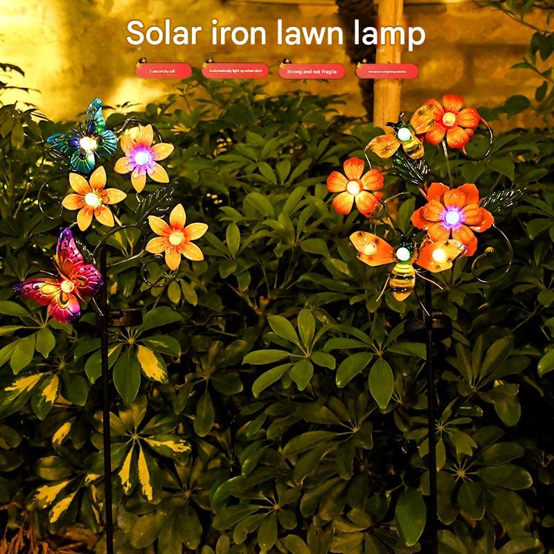 Solstatue udendørs vandtæt haveblomst sommerfugl bi dekorativ jernpæle dekoration til græsplæne terrasse sti havearbejde