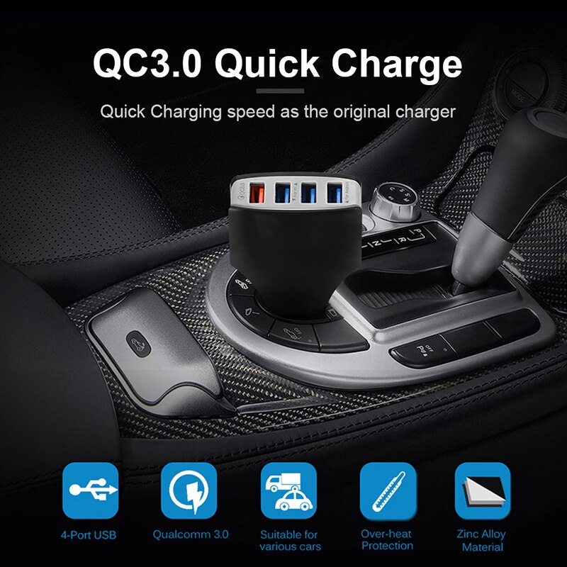 Usb-autoladegerät mit 4 anschlüssen,  qc 3.0 zigarettenanzünder-adapter 3.1a kompatibel mit iphone 13 pro, xr, xs max , 12 und 11 ipad galaxy